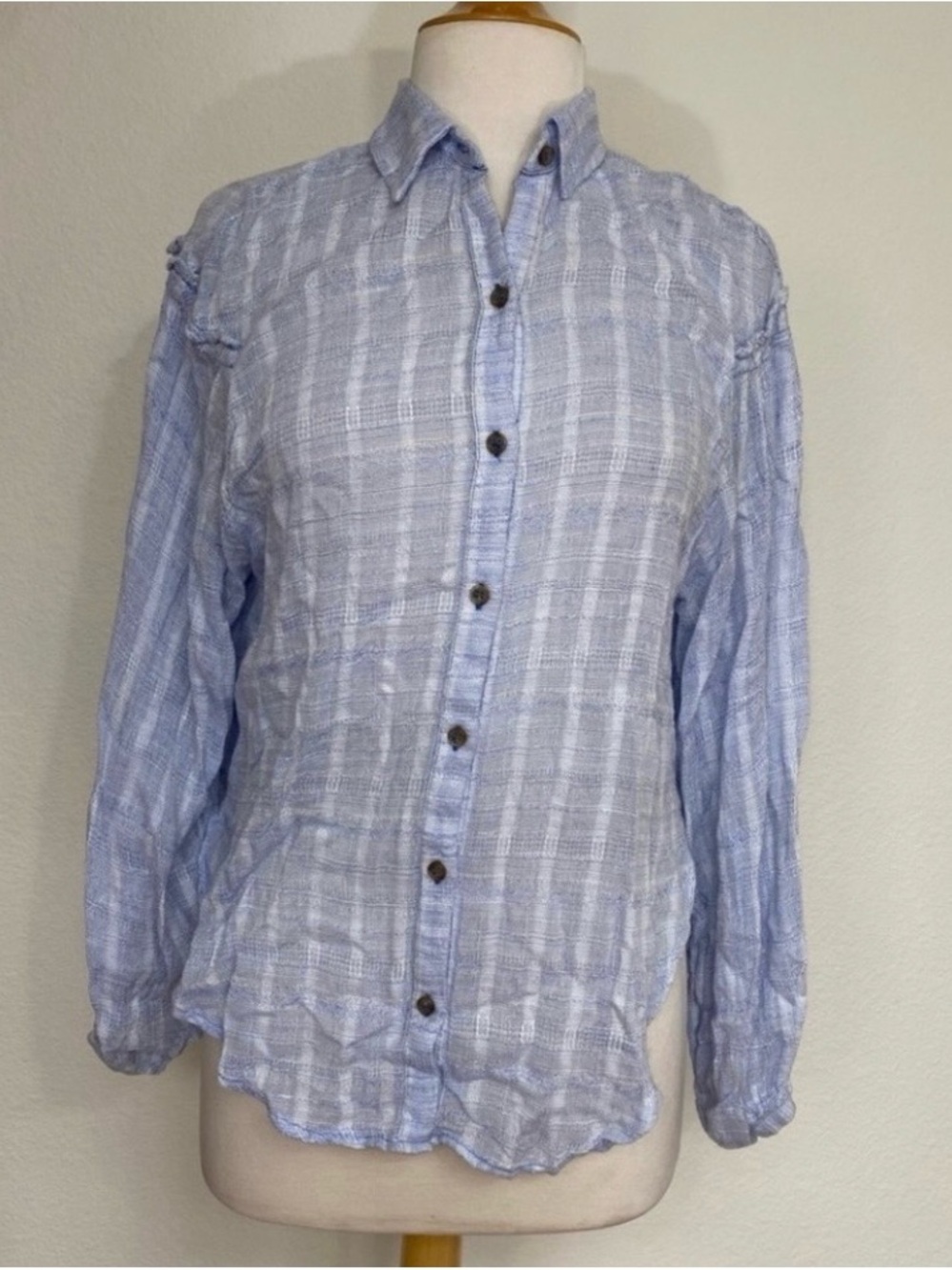 Free People Womens Blue Headed to the Highland Button Shirt Size Small Coastal